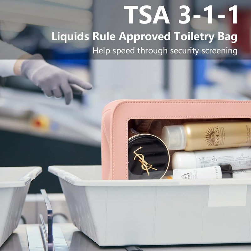 LETGO Clear Makeup Bag, TSA Approved Toiletry Organizer With Zipper, Fit Carry-on Travel Essentials, Cosmetic Bag for Women Men (O-Pink) - Image 3